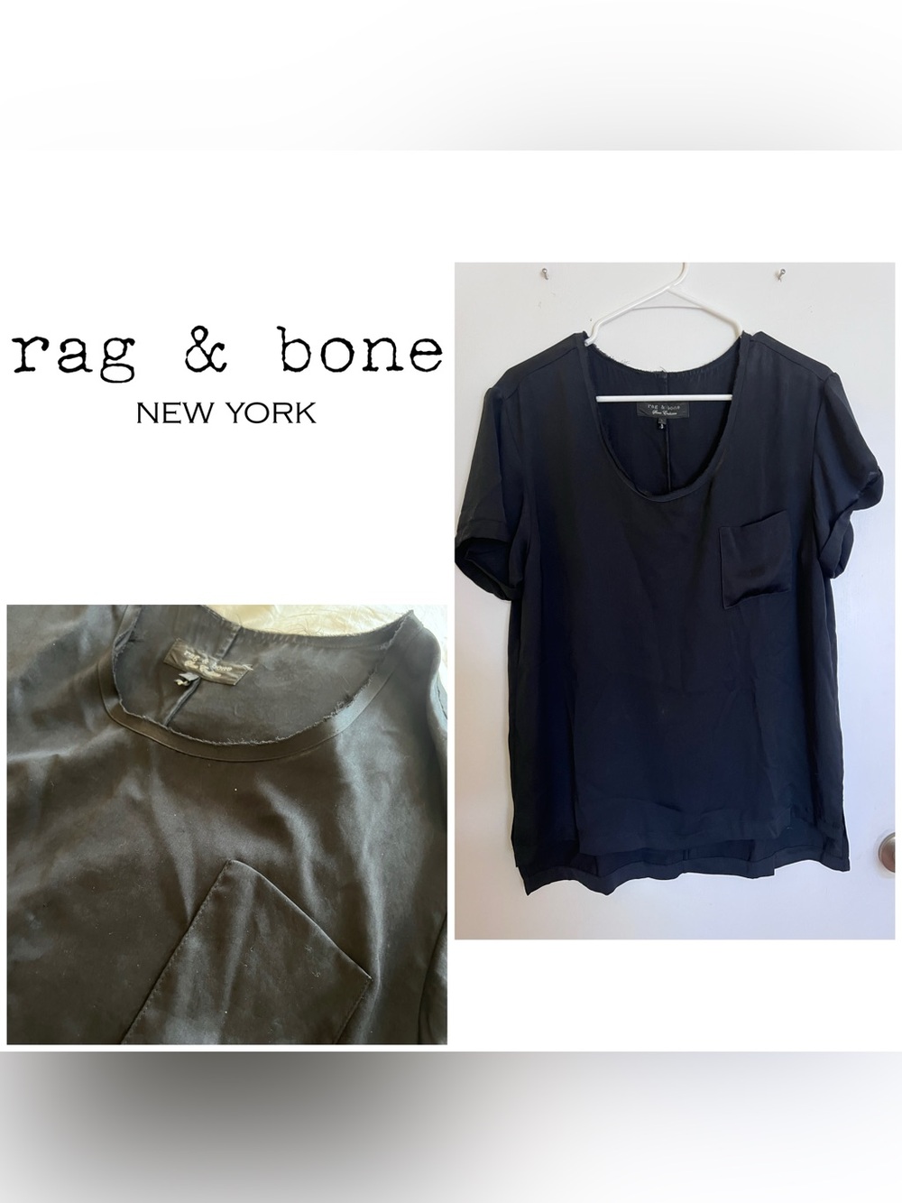 Rag & Bone silky black short sleeve top